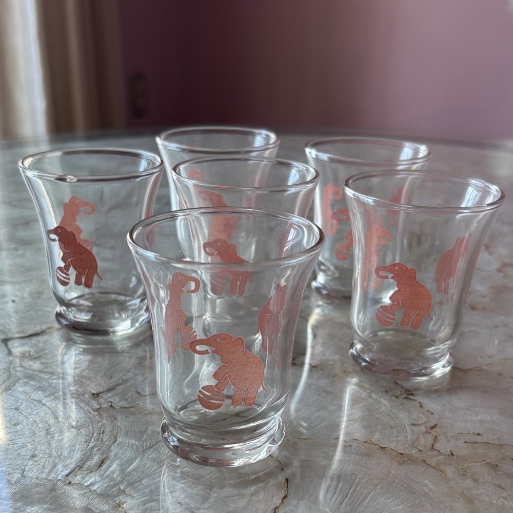 Libbey Pink Elephant Juice/Shot Glasses (6) 1950s - RARE!